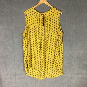 Jones New York Plus 3X Sleeveless Tank Top Yellow Slip Peacock Print Summer
